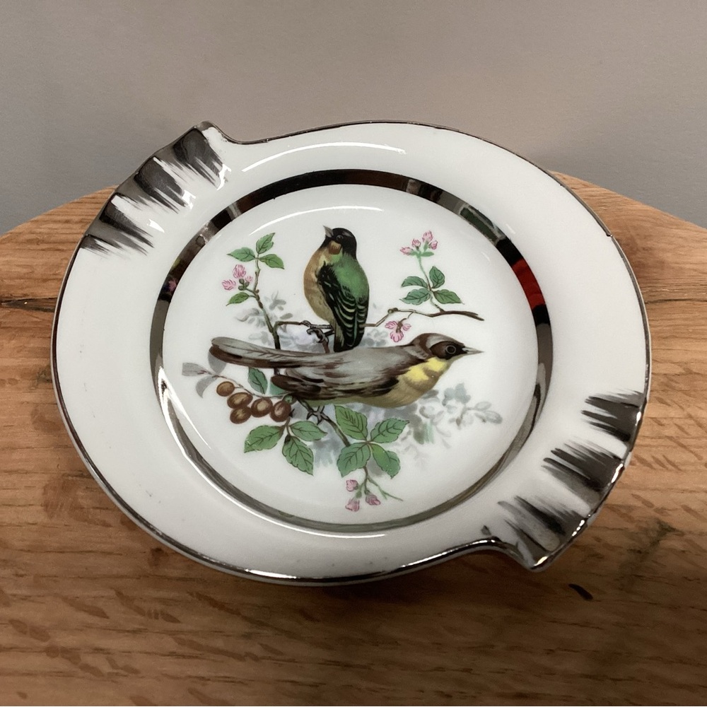 Vintage Hand Painted Bird Themed Ashtray by Norleans of Japan - Excellent